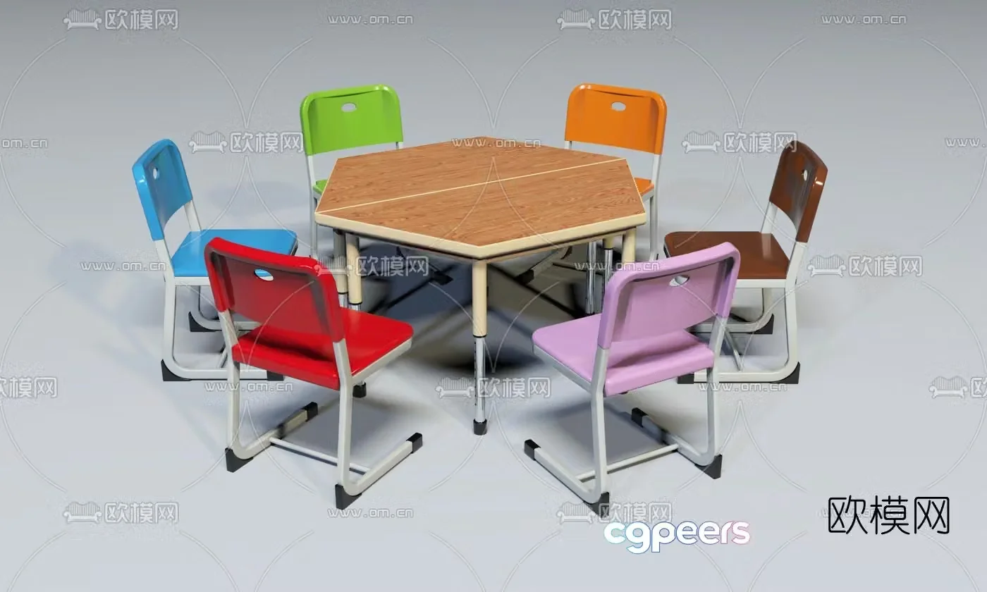 Modern desks and chairs reading table painting table 3d model
