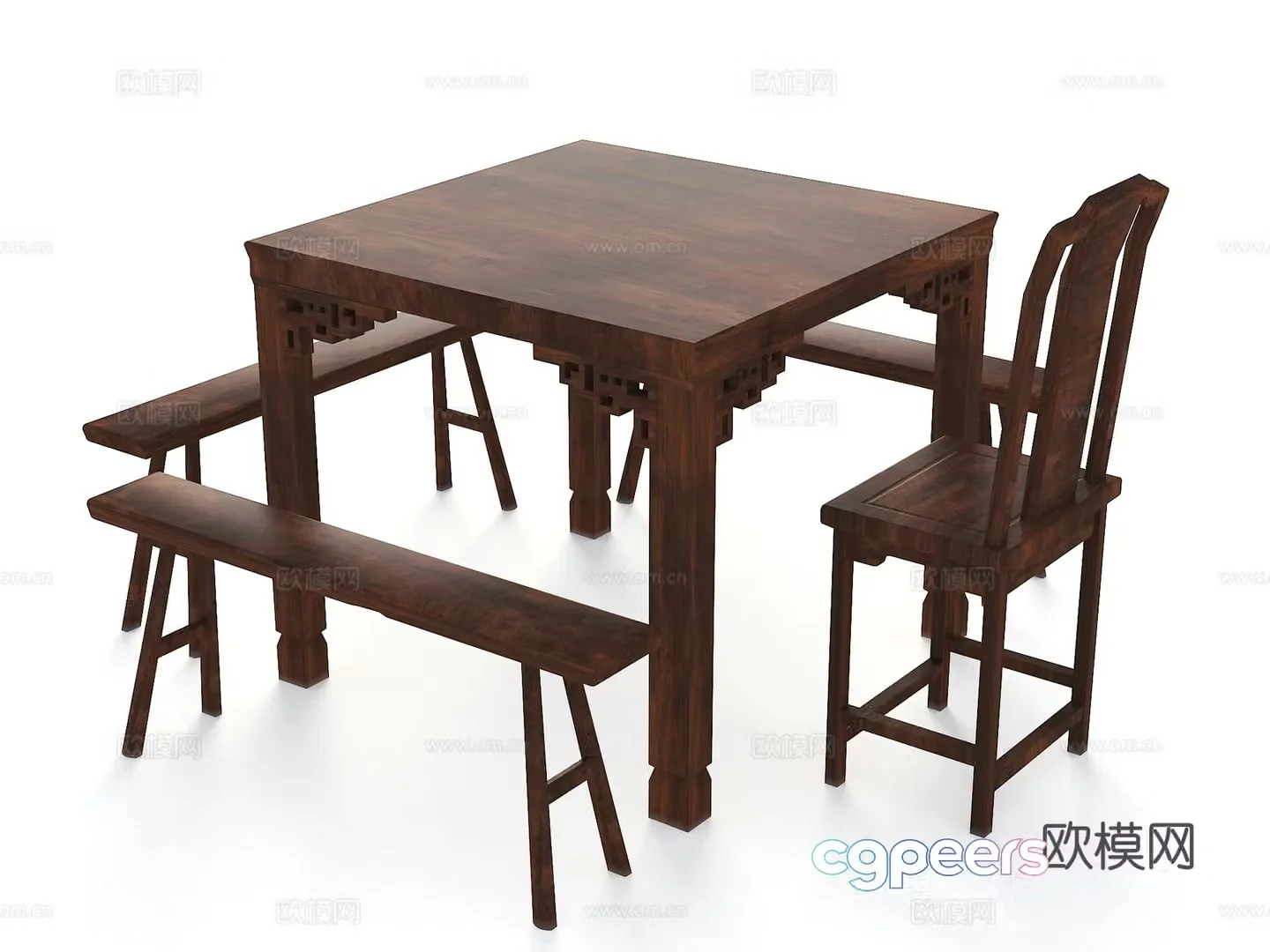 Chinese dining table and chairs Eight Immortals table 3D model