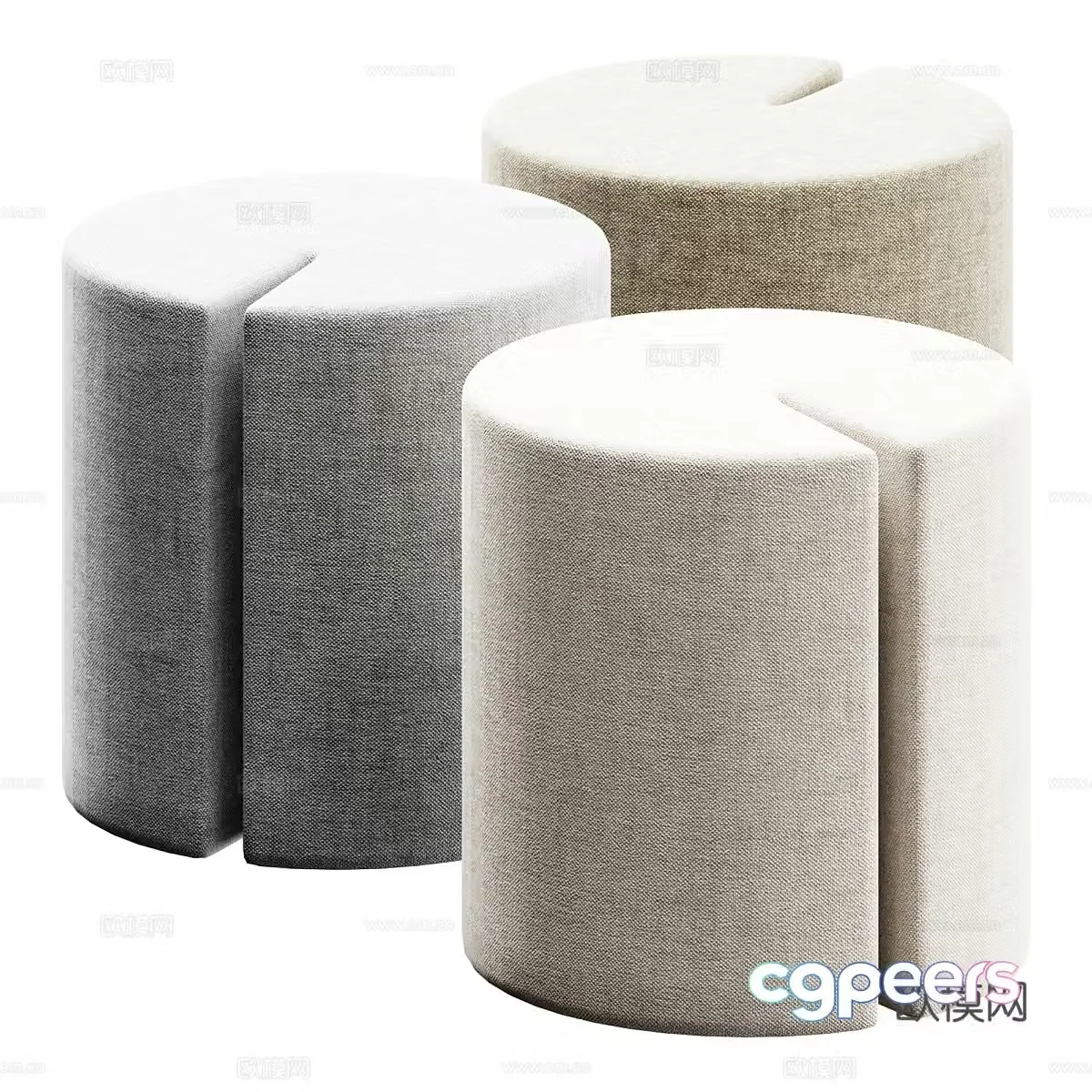 Modern fabric round stool 3D model
