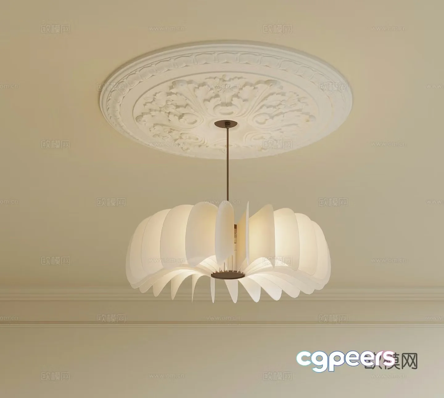 French Creamy Chandelier Light Tray 3D Model