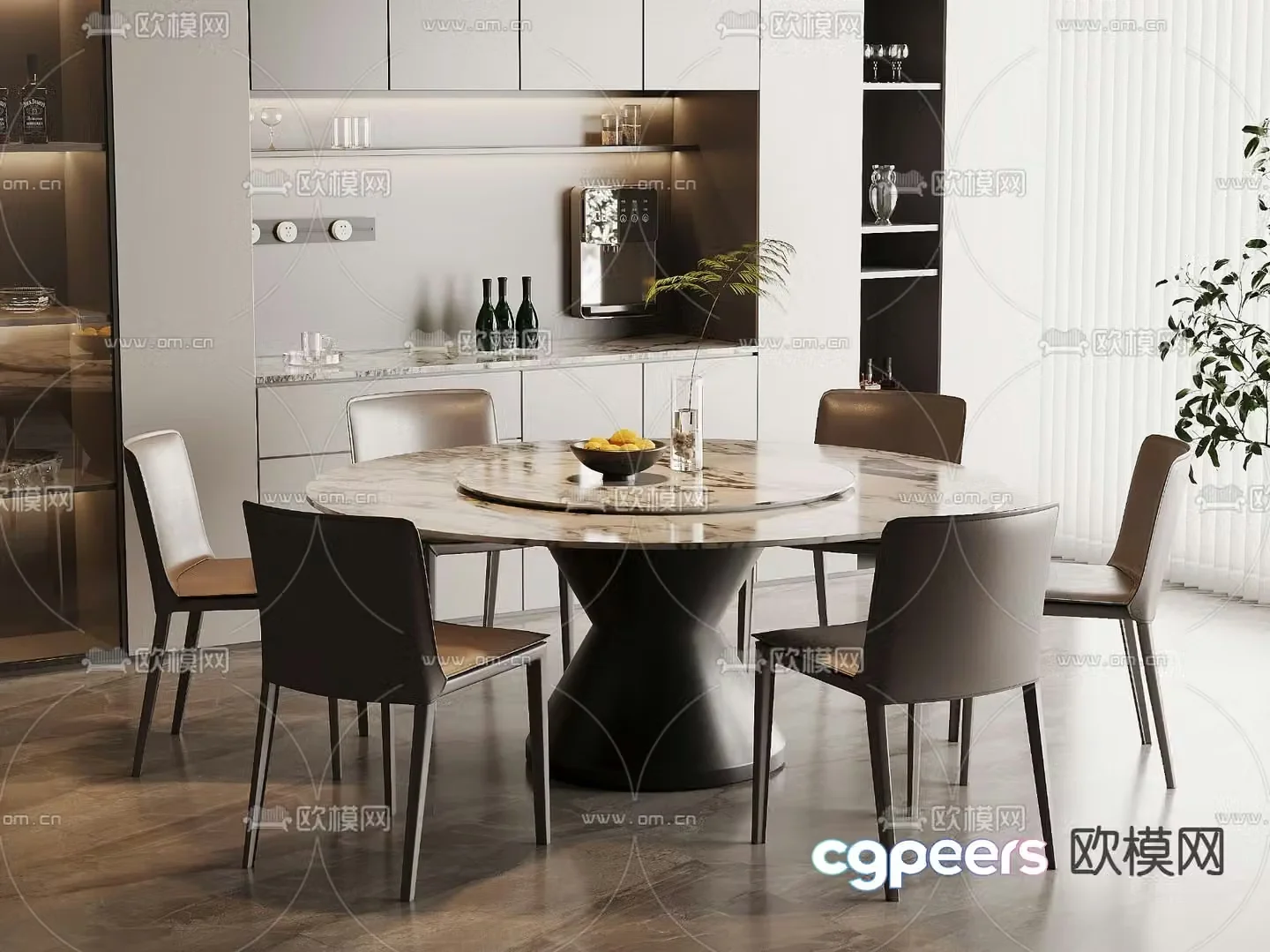 Marble dining table and chairs 3d model