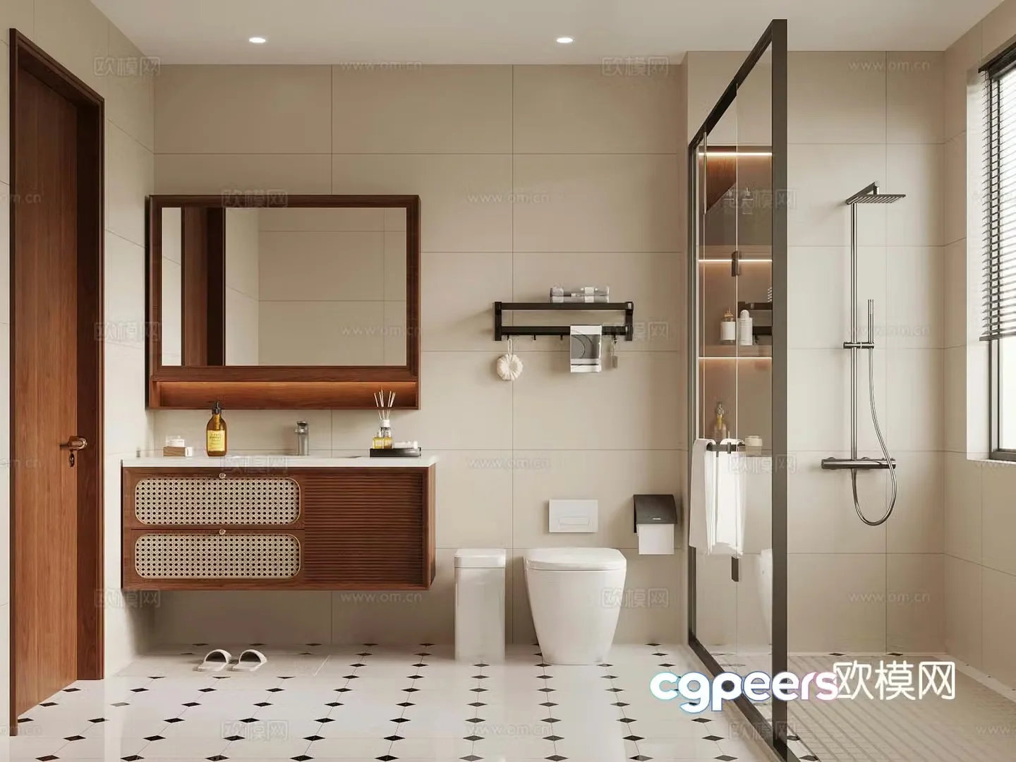 Middle style bathroom dry and wet bathroom bathroom cabinet 3D model
