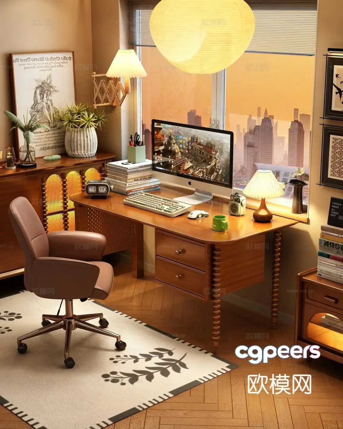 Middle-aged style desk and chair 3D model