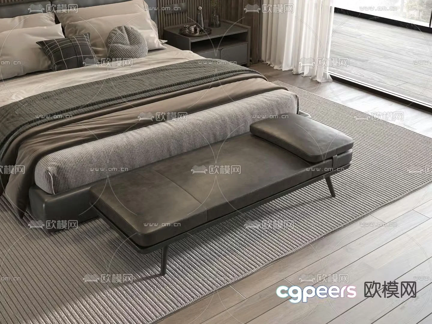 Footrest bed end stool 3d model