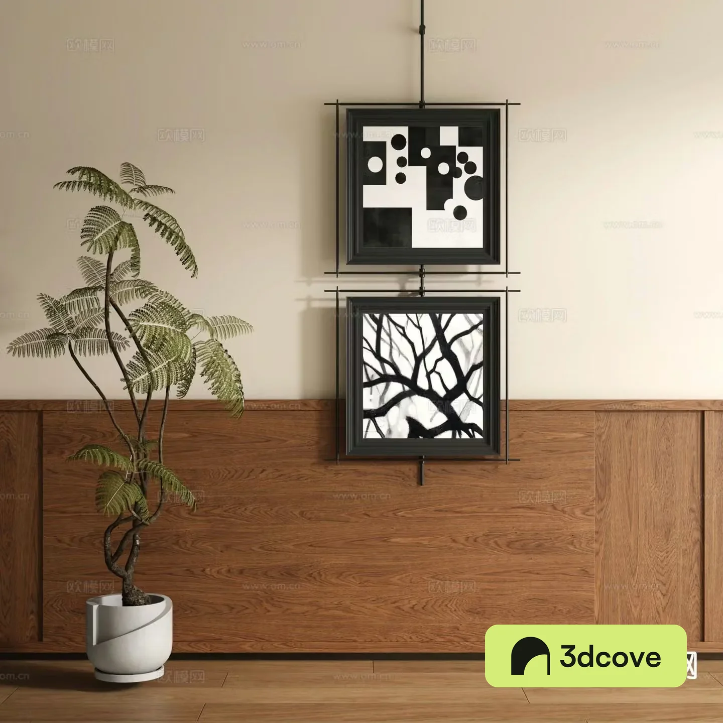 New Chinese style decorative painting metal pole hanging painting retro painting
