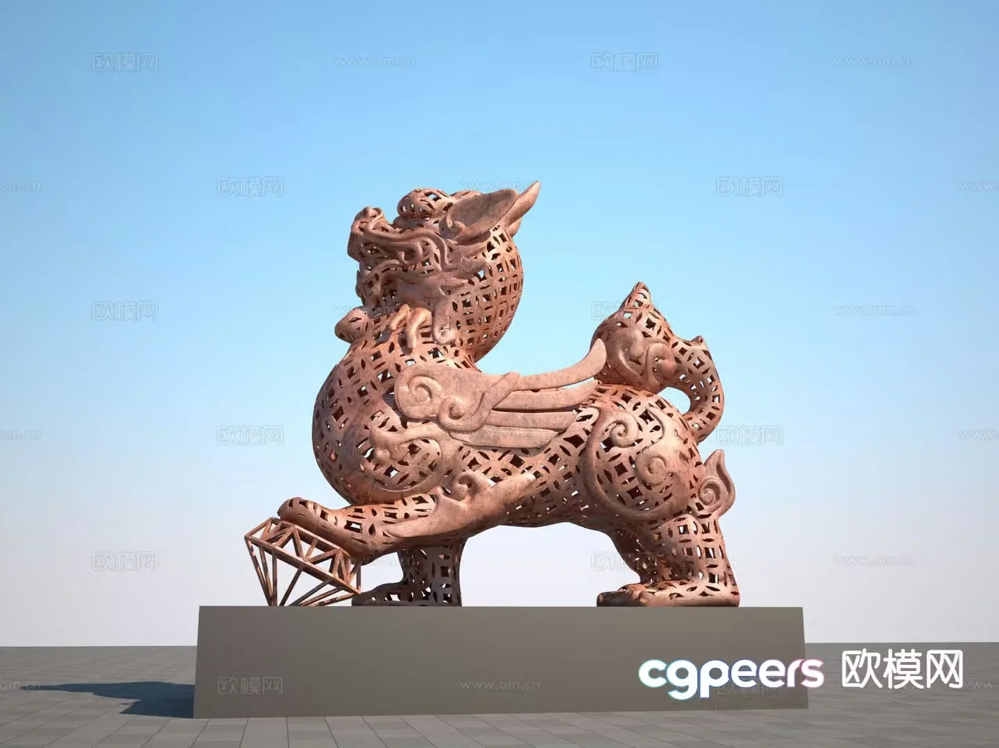 Copper coin hollow unicorn sculpture 3d model