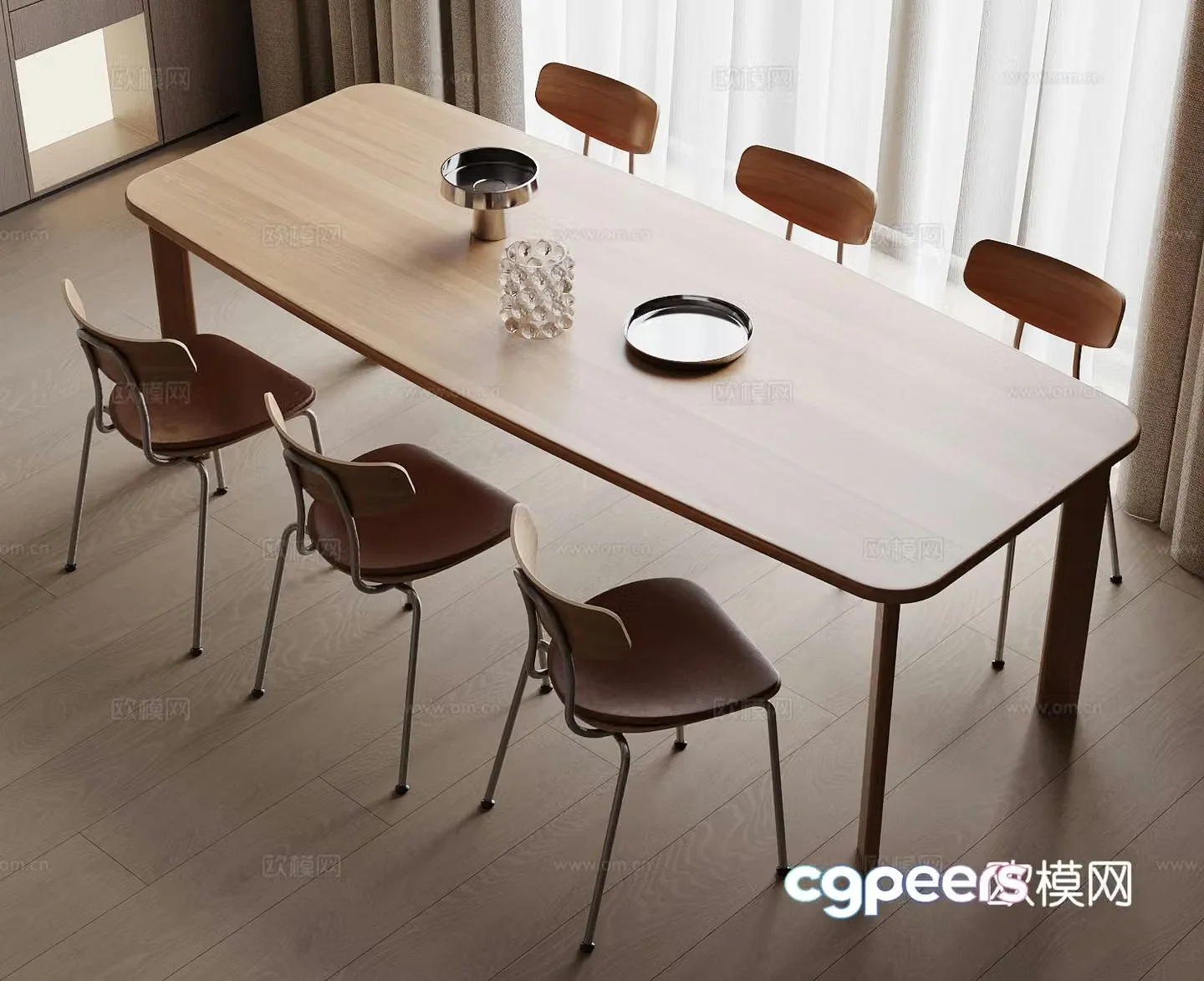 3D model of log style dining table and chairs