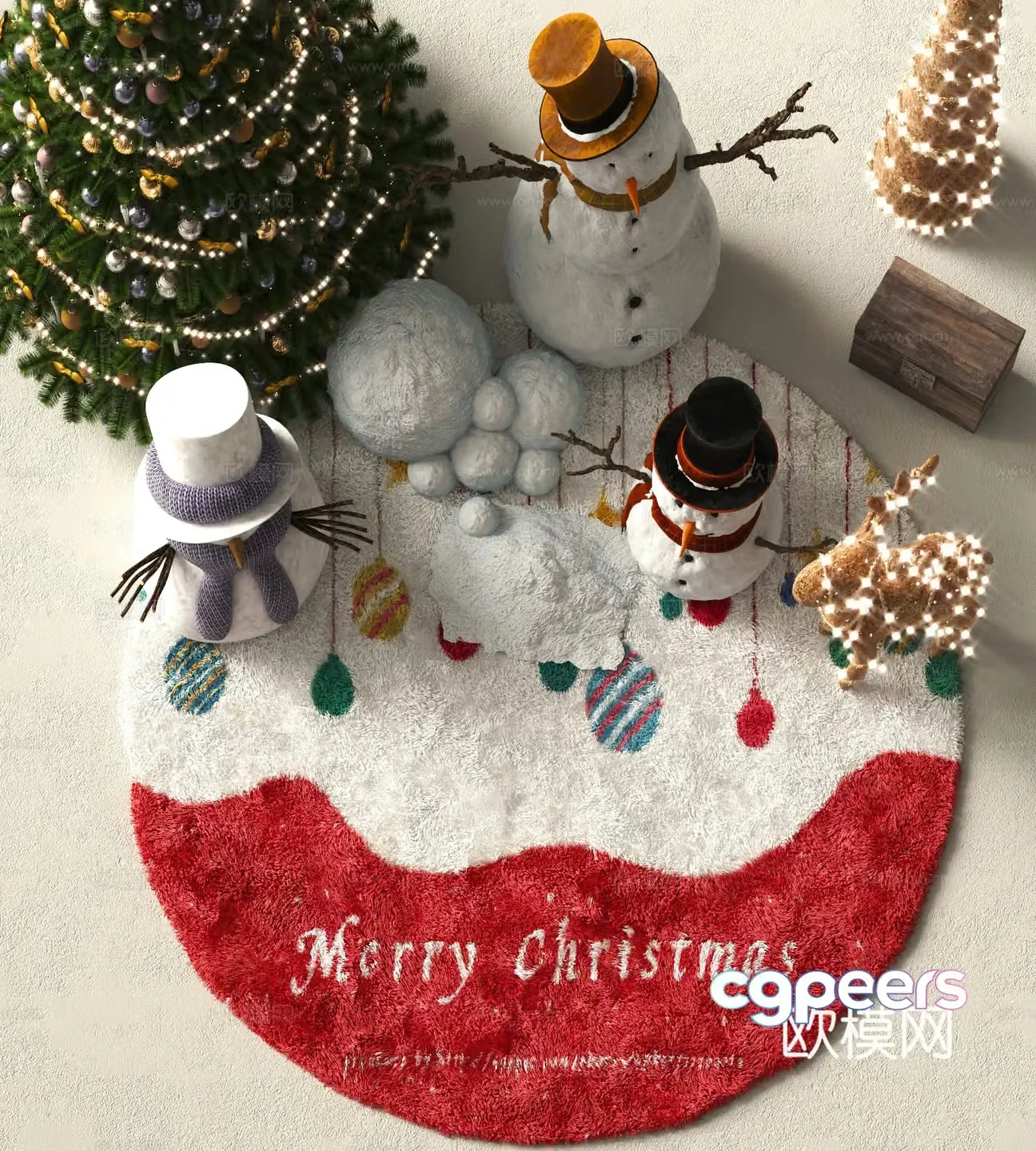 modern round rug christmas rug holiday decoration 3d model