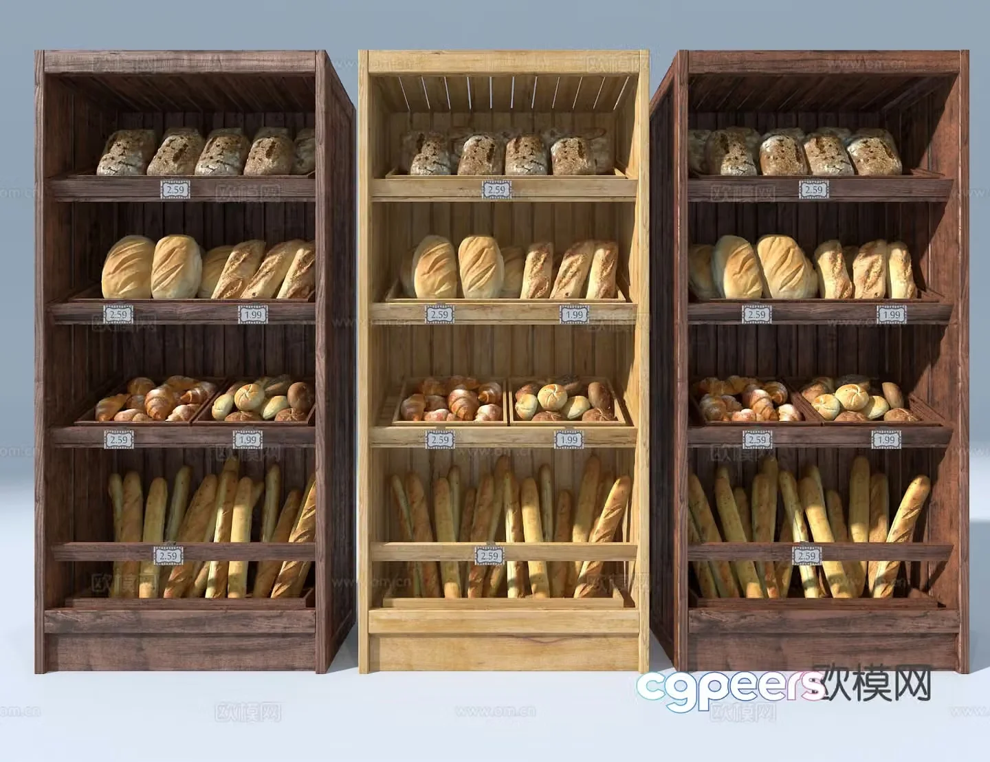 Bread shelf food shelf 3d model