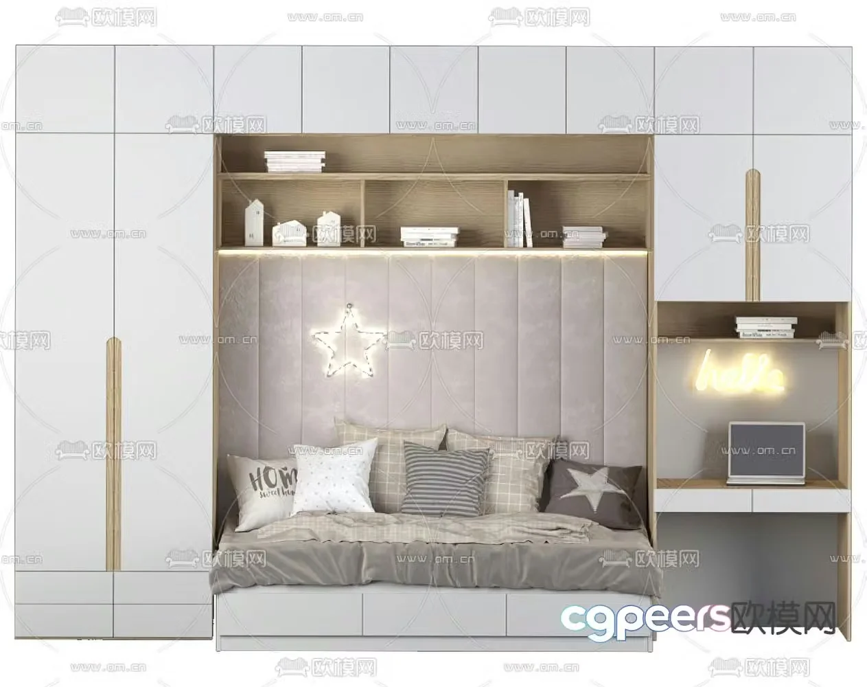 Integrated wardrobe folding children’s bed 3d model