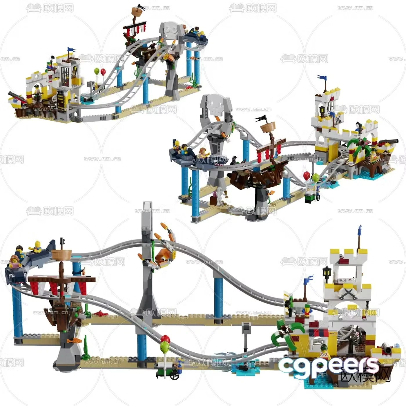 Modern pirate ship roller coaster 3d model
