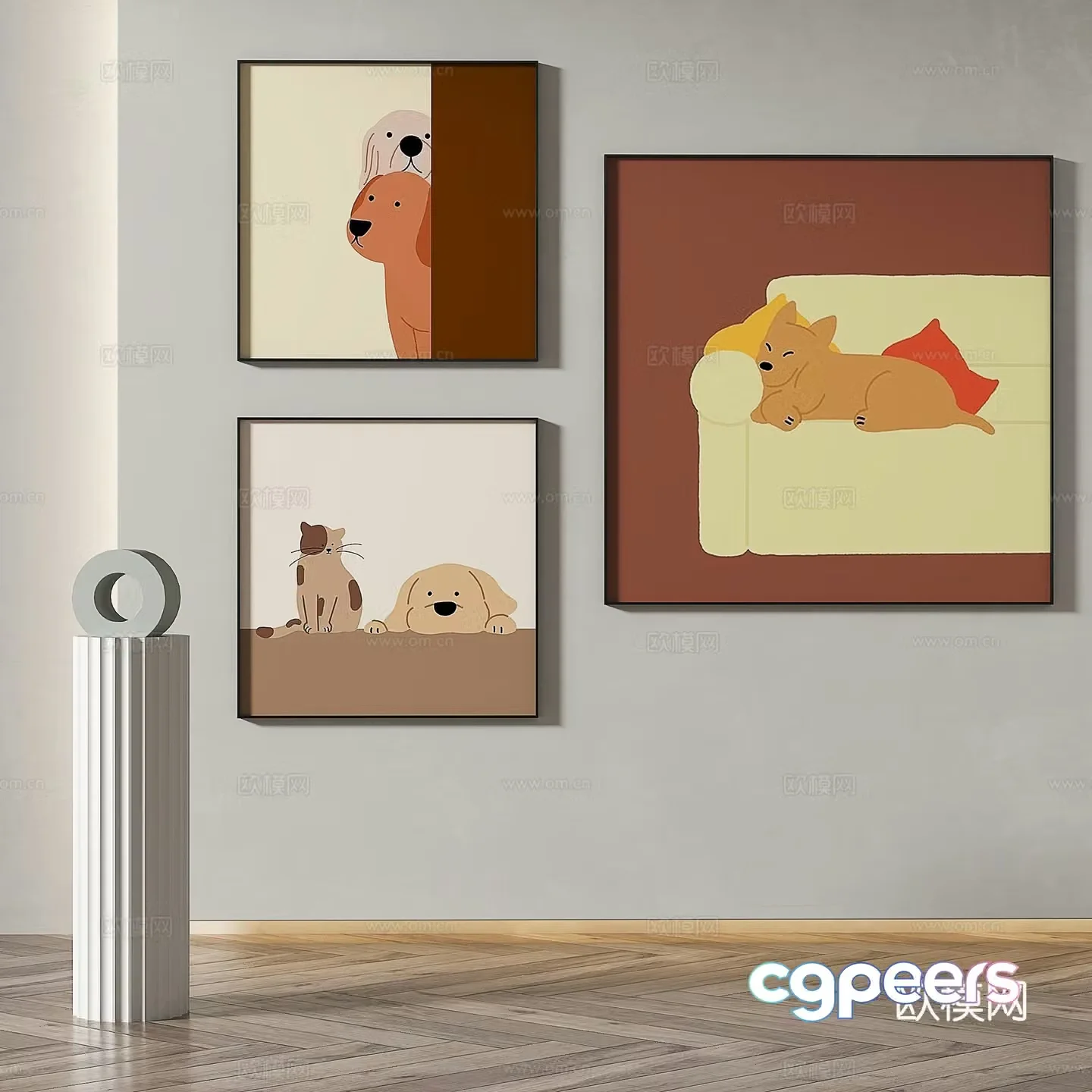 Modern minimalist abstract decorative painting 3d model