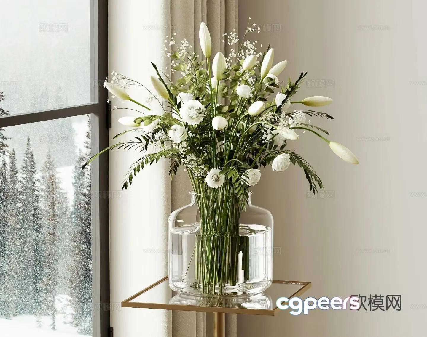 glass vase flowers flowers flower arrangement 3d model