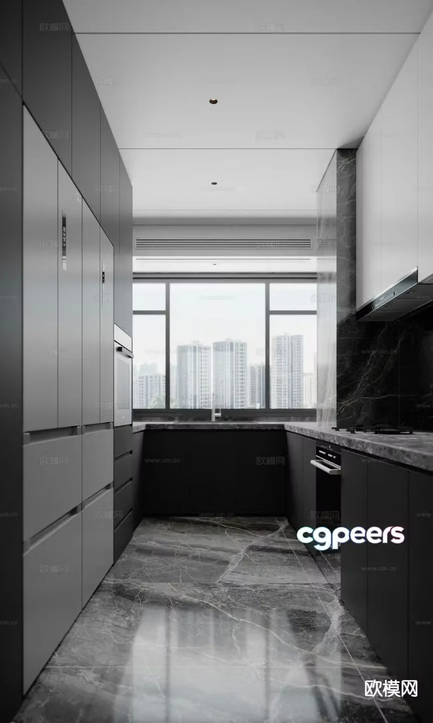 Premium gray kitchen cabinet 3d model