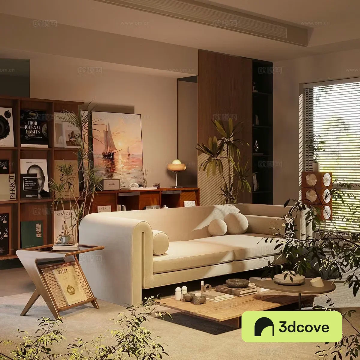 Retro medieval home living room Sofa coffee table combination Side and corner bookshelf