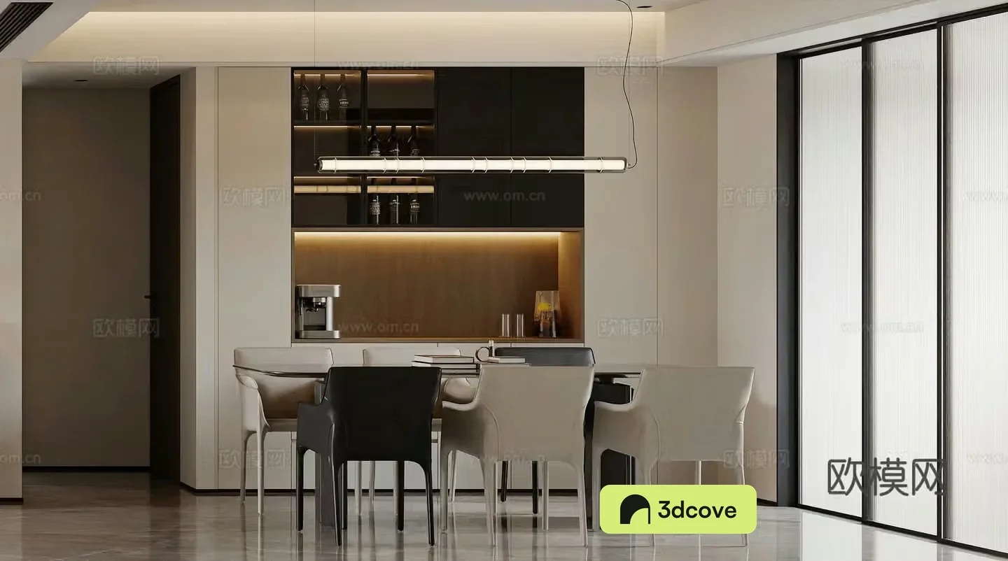 Modern restaurant Wine cabinet Light luxury restaurant Modern living restaurant Simple chandelier dining table