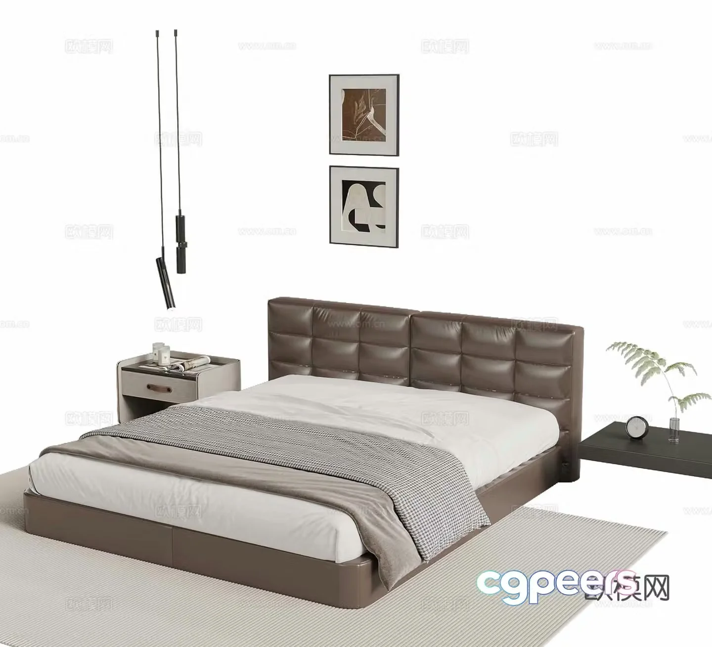 Modern Italian double bed 3d model