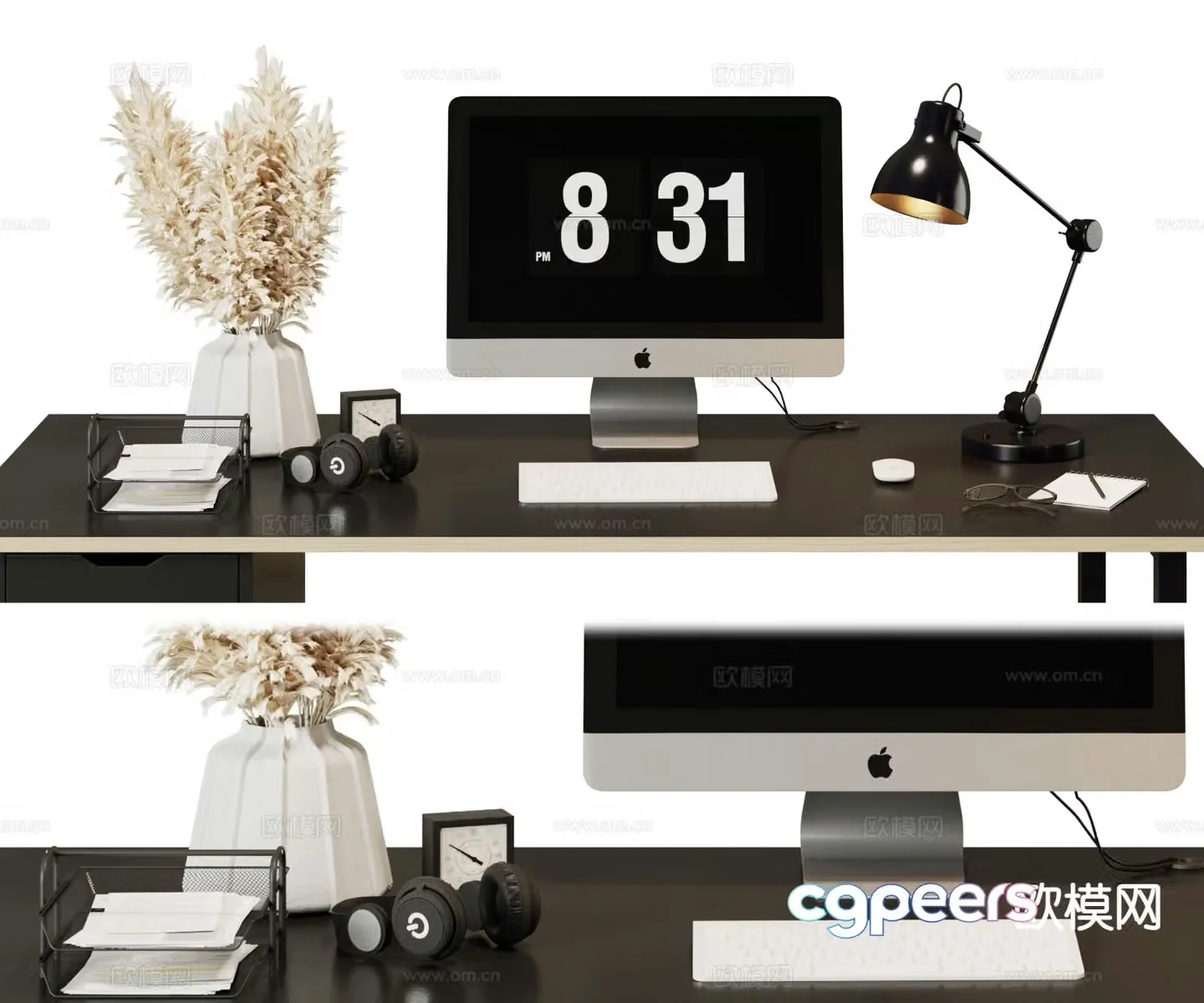 Modern office supplies computers desk lamps accessories 3D model