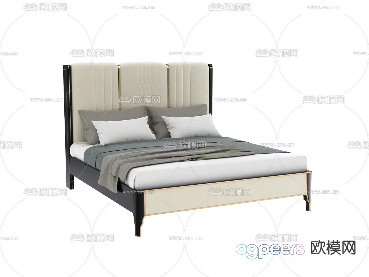 Light luxury double bed 3D model