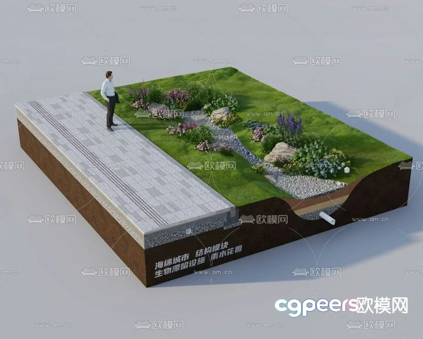 Sponge city paved landscape 3D model