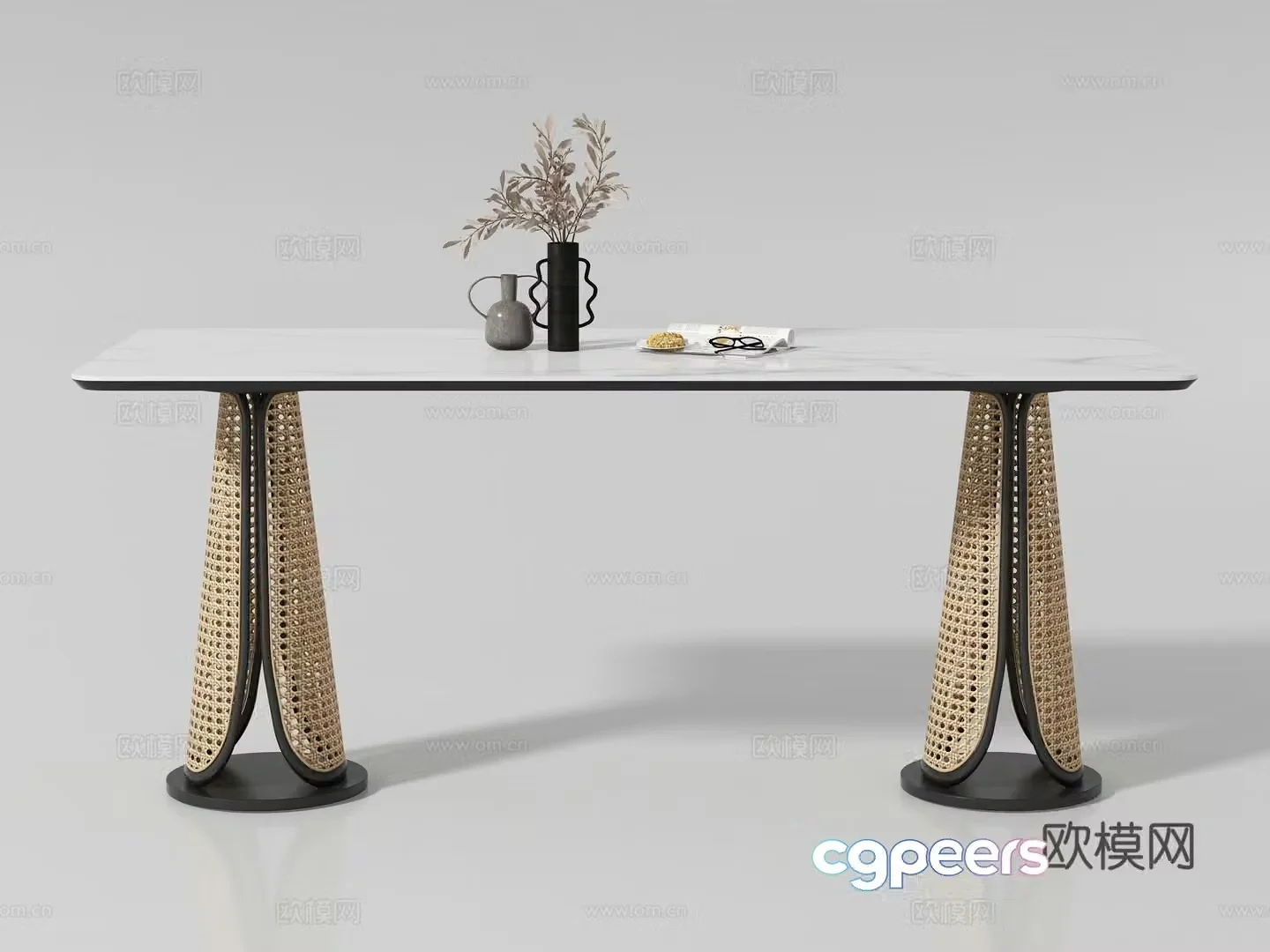 Modern medieval style long dining table 3D model