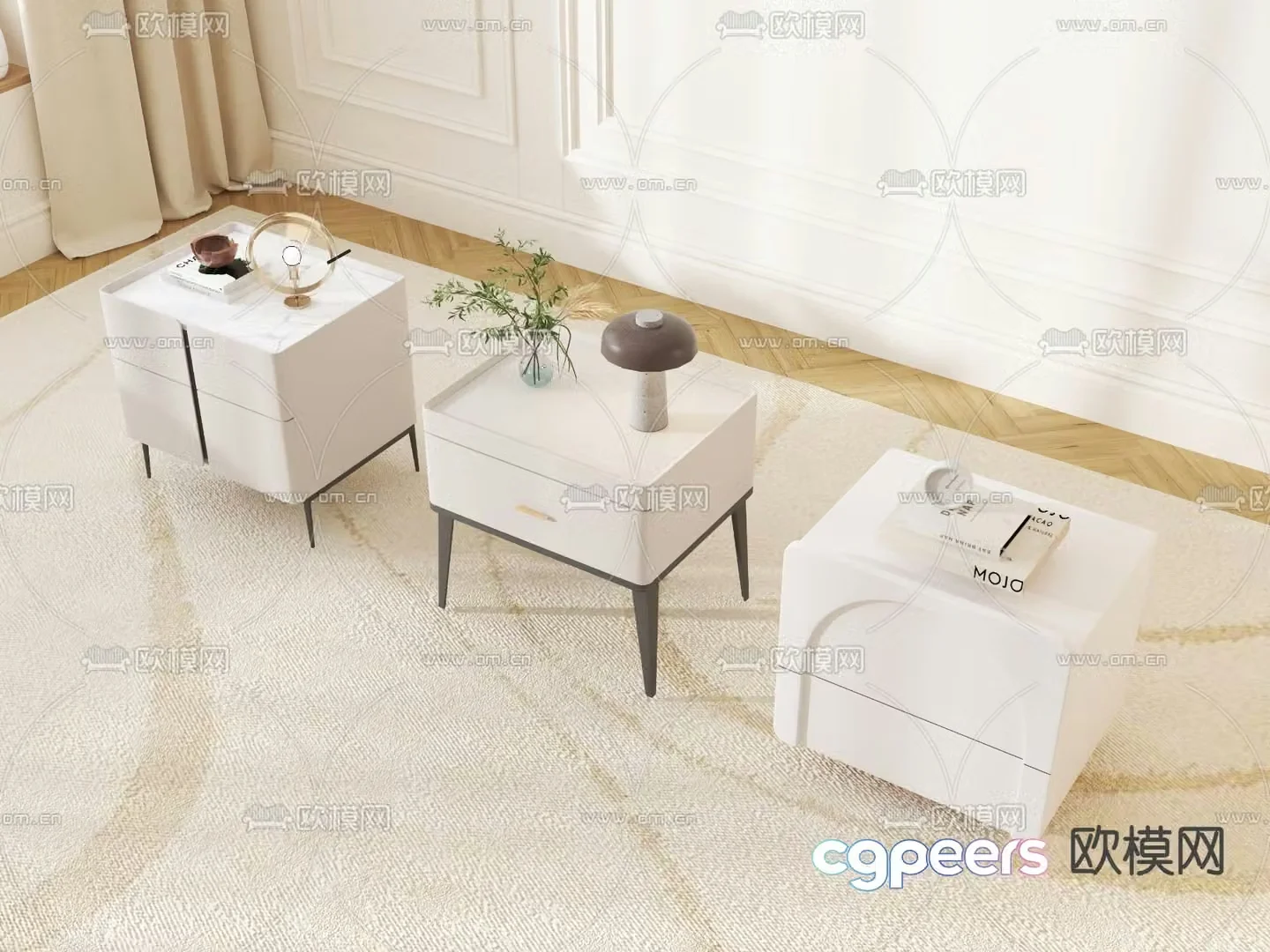 Cream style bedside table 3d model