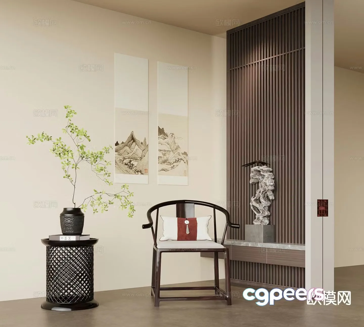 New Chinese style chair armchair round table 3d model
