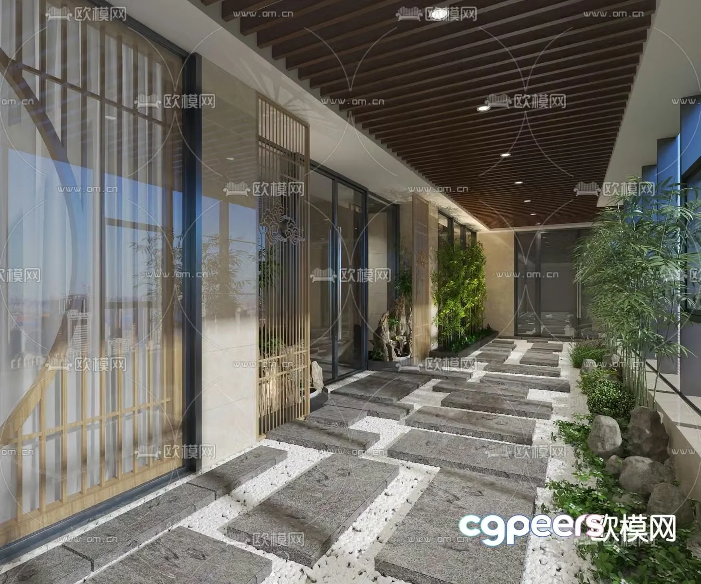 New Chinese style courtyard landscape 3D model