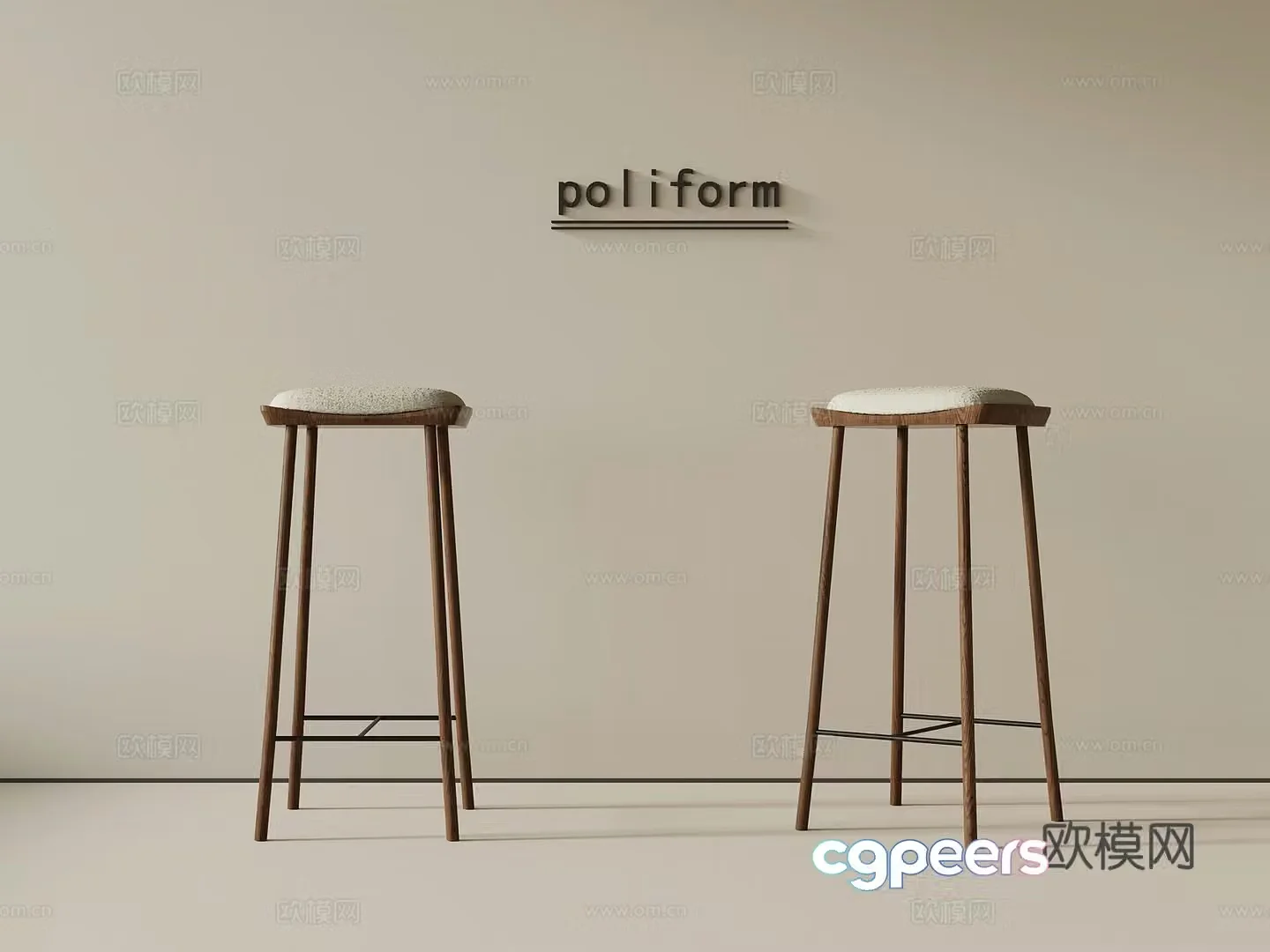 Middle-aged style bar chair bar stool bar stool 3D model