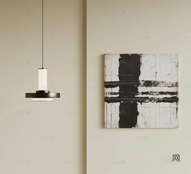 Modern Light Fixture And Abstract Art 3D Model – 7257 – VRAY Render