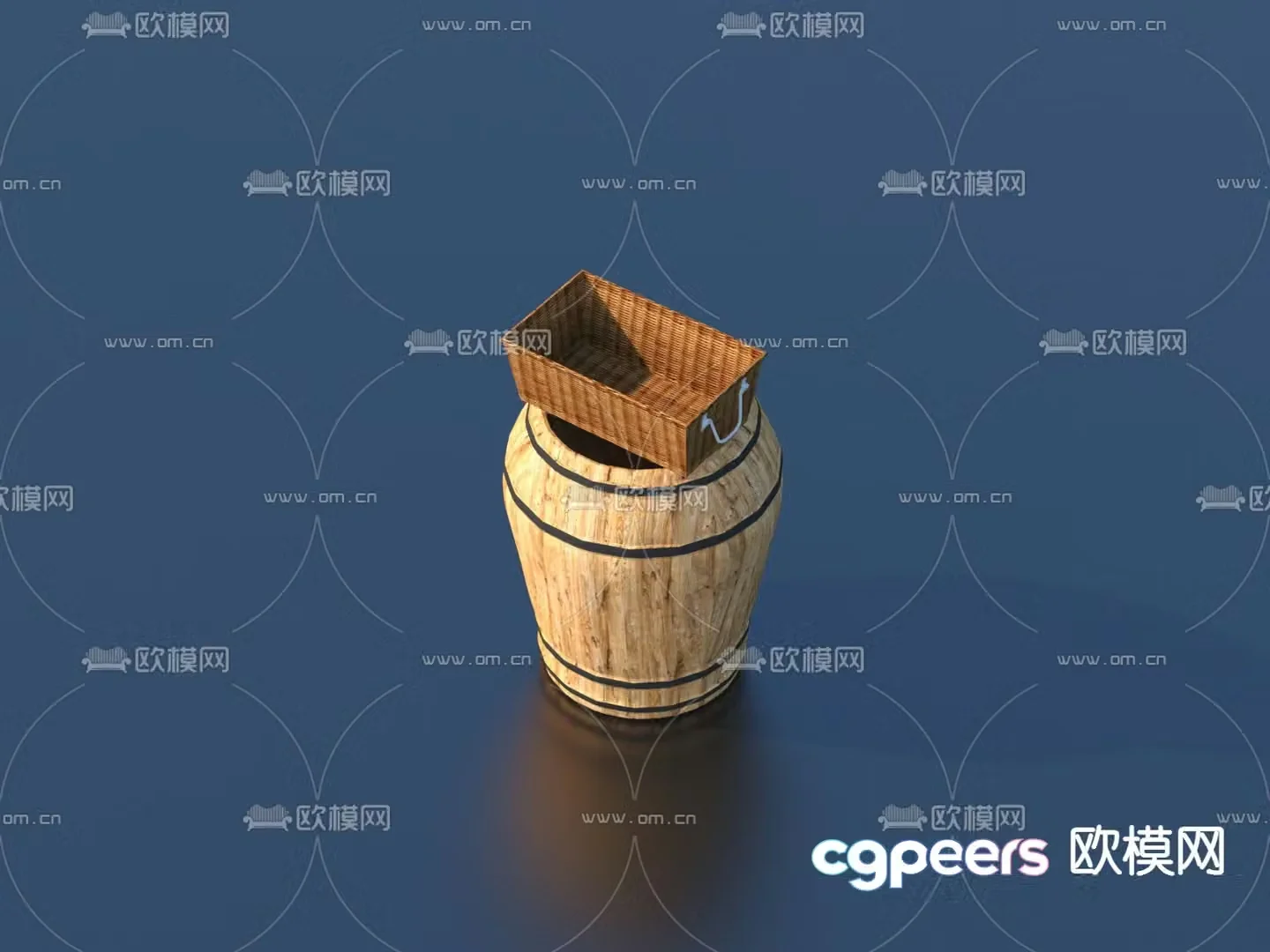 Storage basket wooden barrel rural farming sketch 3D model