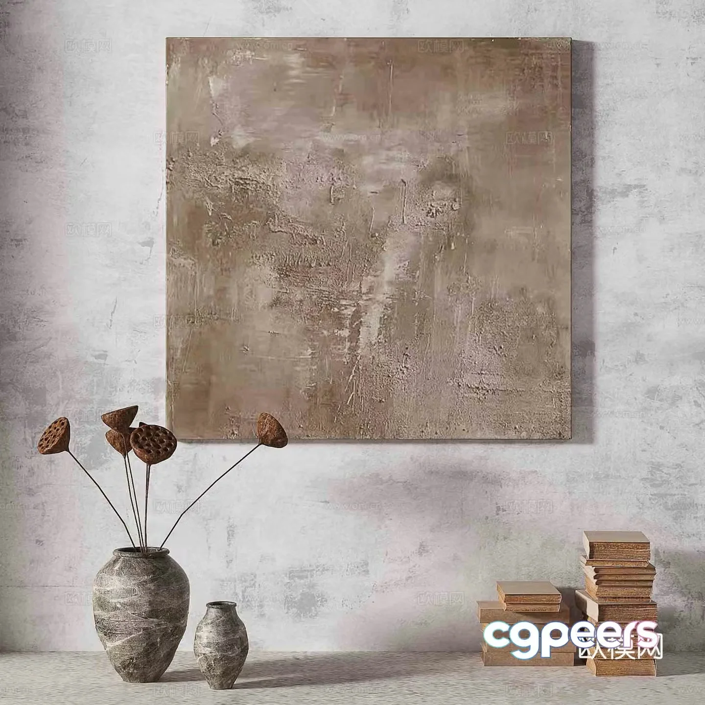 Wabisa retro texture abstract decorative painting 3d model
