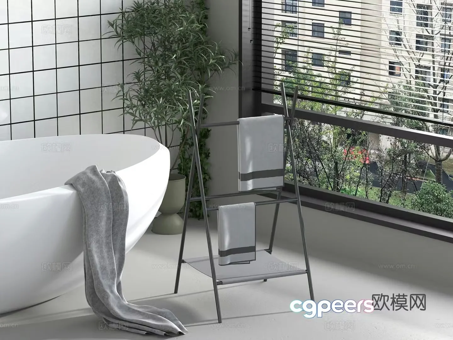 Modern bathroom towel rack Bathtub 3d model