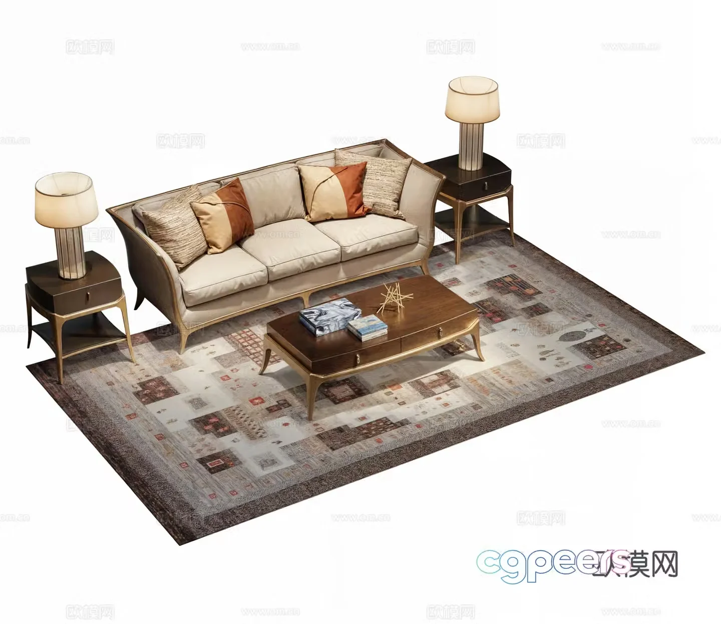 Modern simple European sofa coffee table combination 3D model