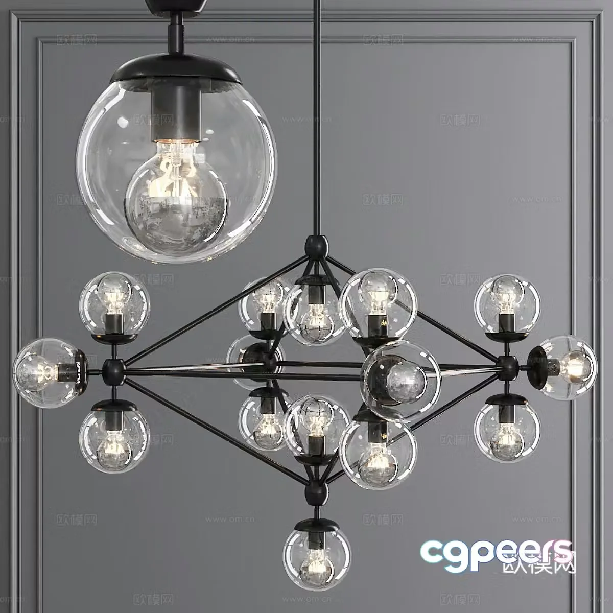 Modern spherical glass decorative chandelier 3d model