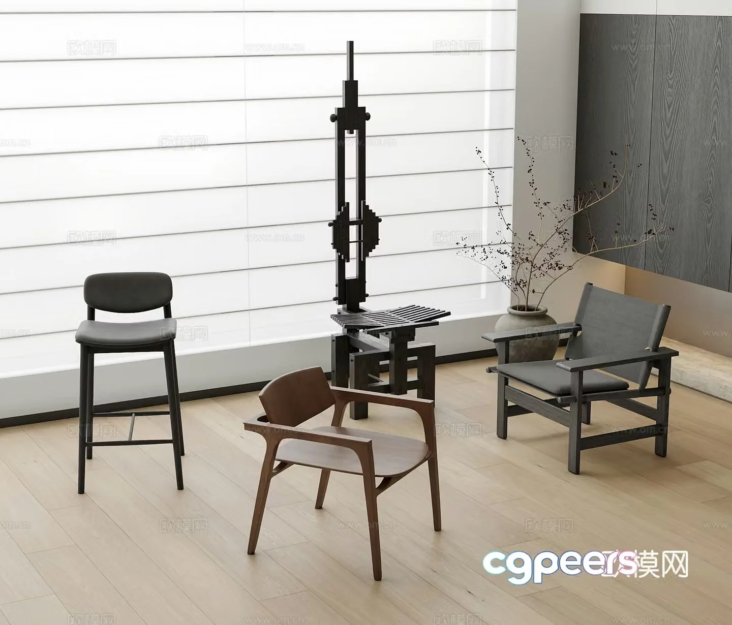 Medium style Italian single chair leisure chair curtain ornament 3d model