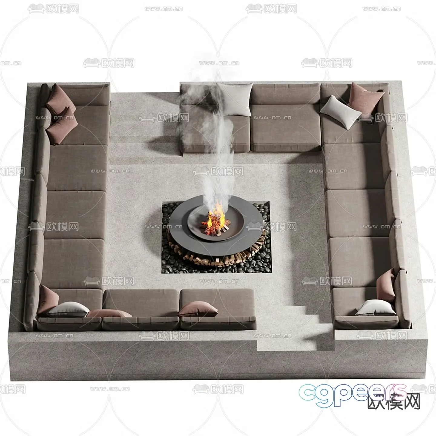 Modern outdoor sofa sunken sofa 3d model