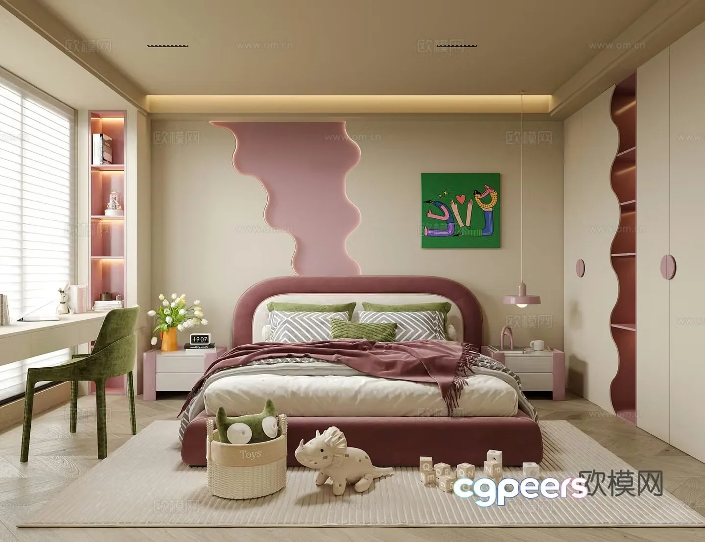 Modern girl room daughter room children room children’s bed 3d model