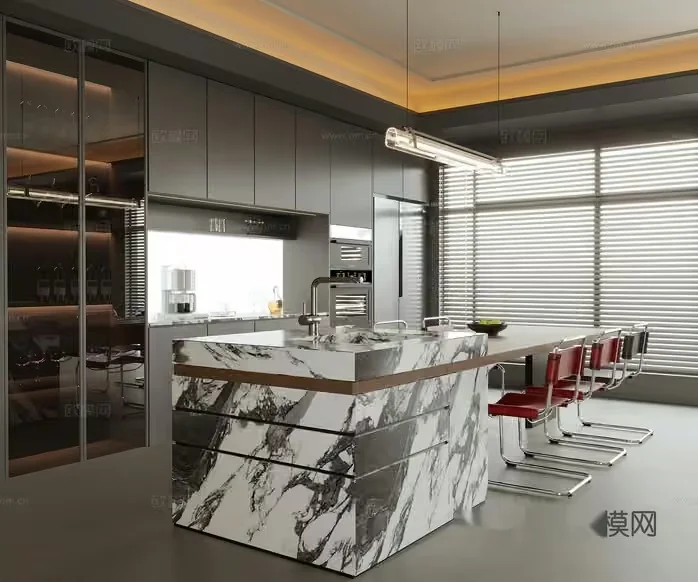 Modern Kitchen Island 3D Model – 6798 – VRAY Render
