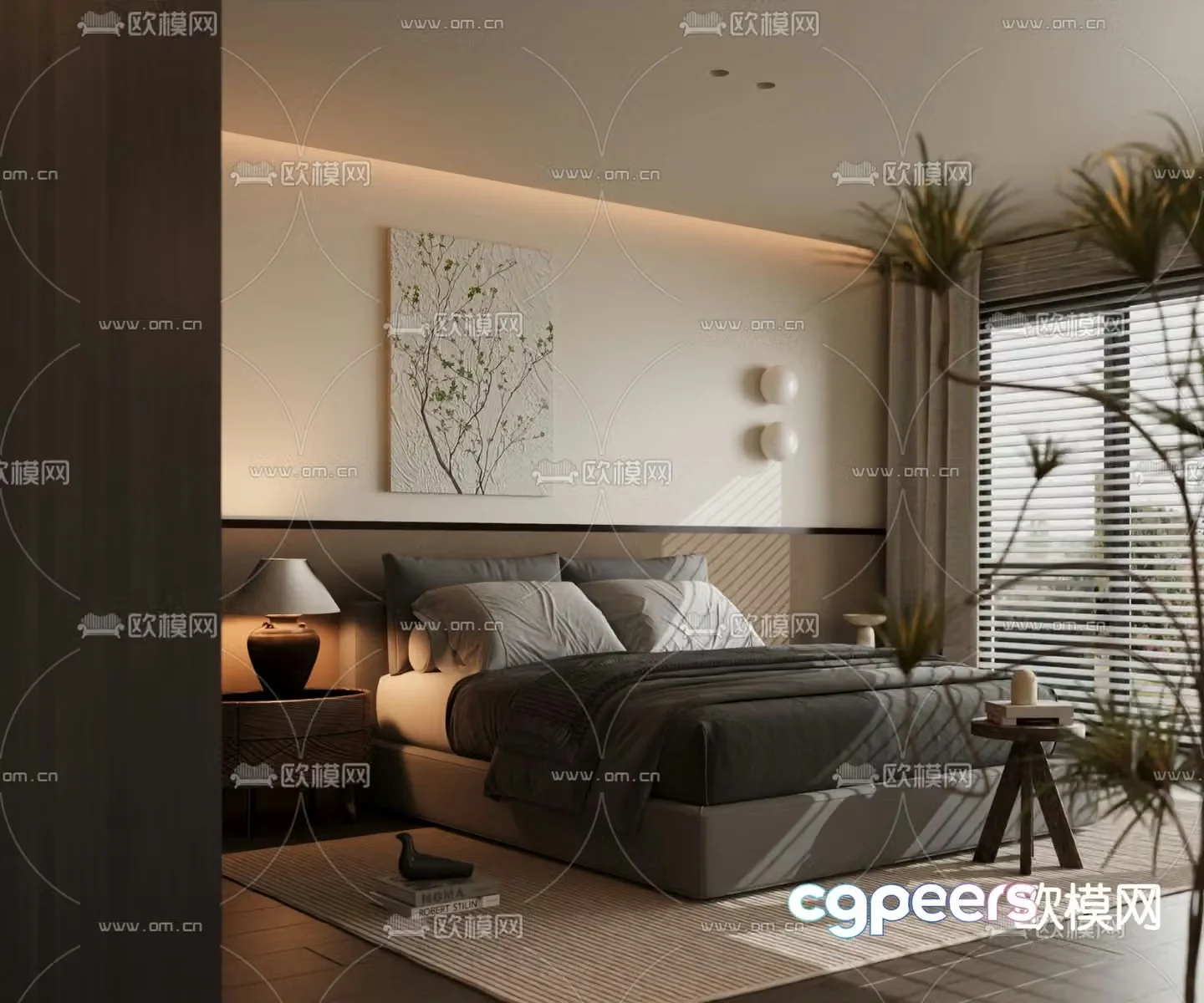 Italian room double bed 3d model