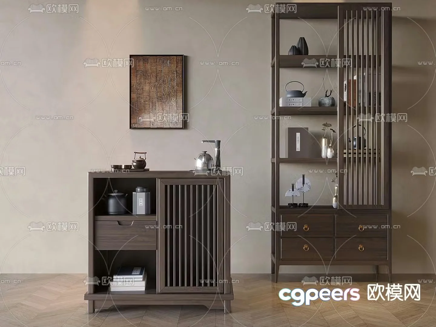 New Chinese style tea cabinet solid wood tea side cabinet 3D model