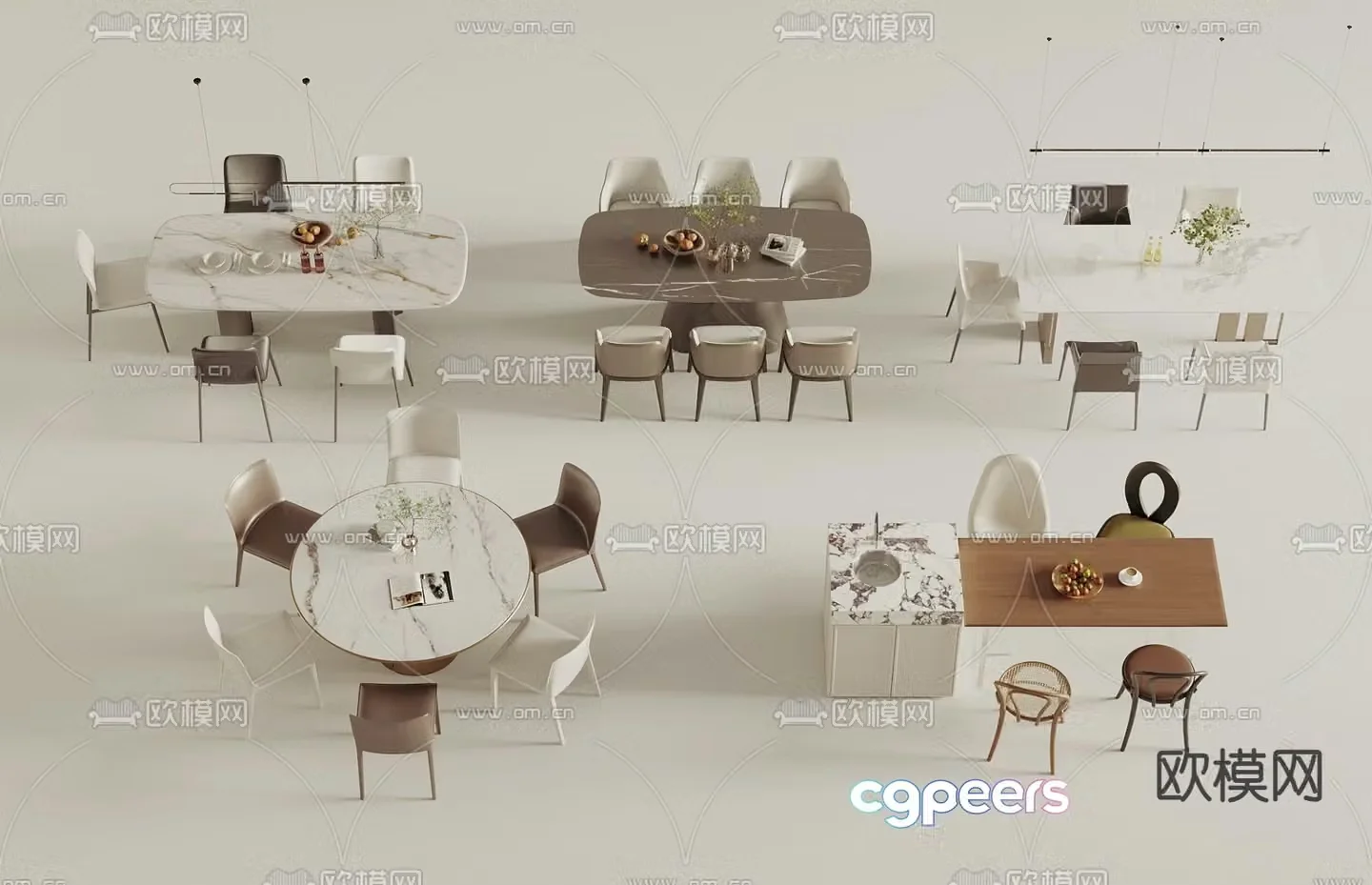 Bar dining table and chairs island dining table and chairs 3d model