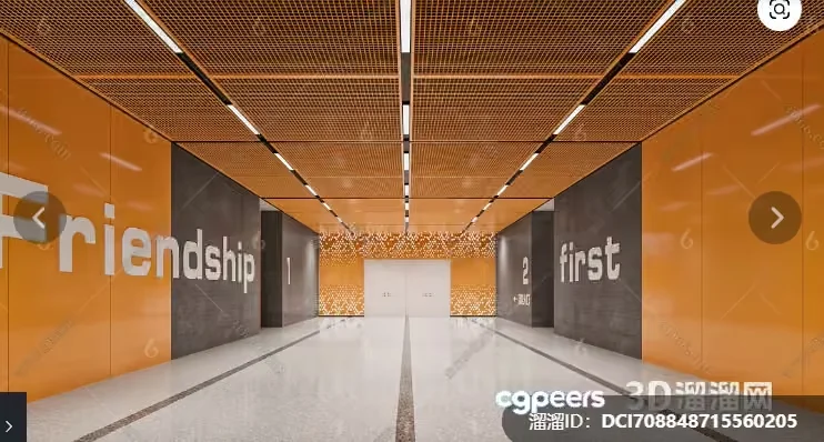Modern Corridor With Orange And Gray Walls 3D Model – 615 – CORONA Render