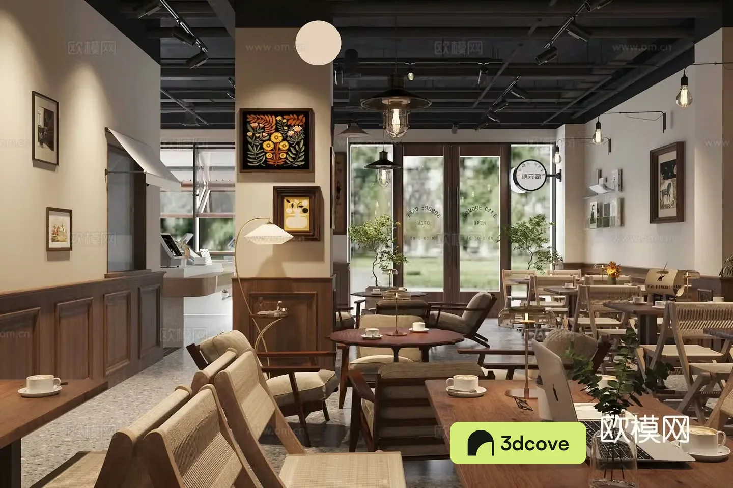 Middle style coffee shop cafe 3d model