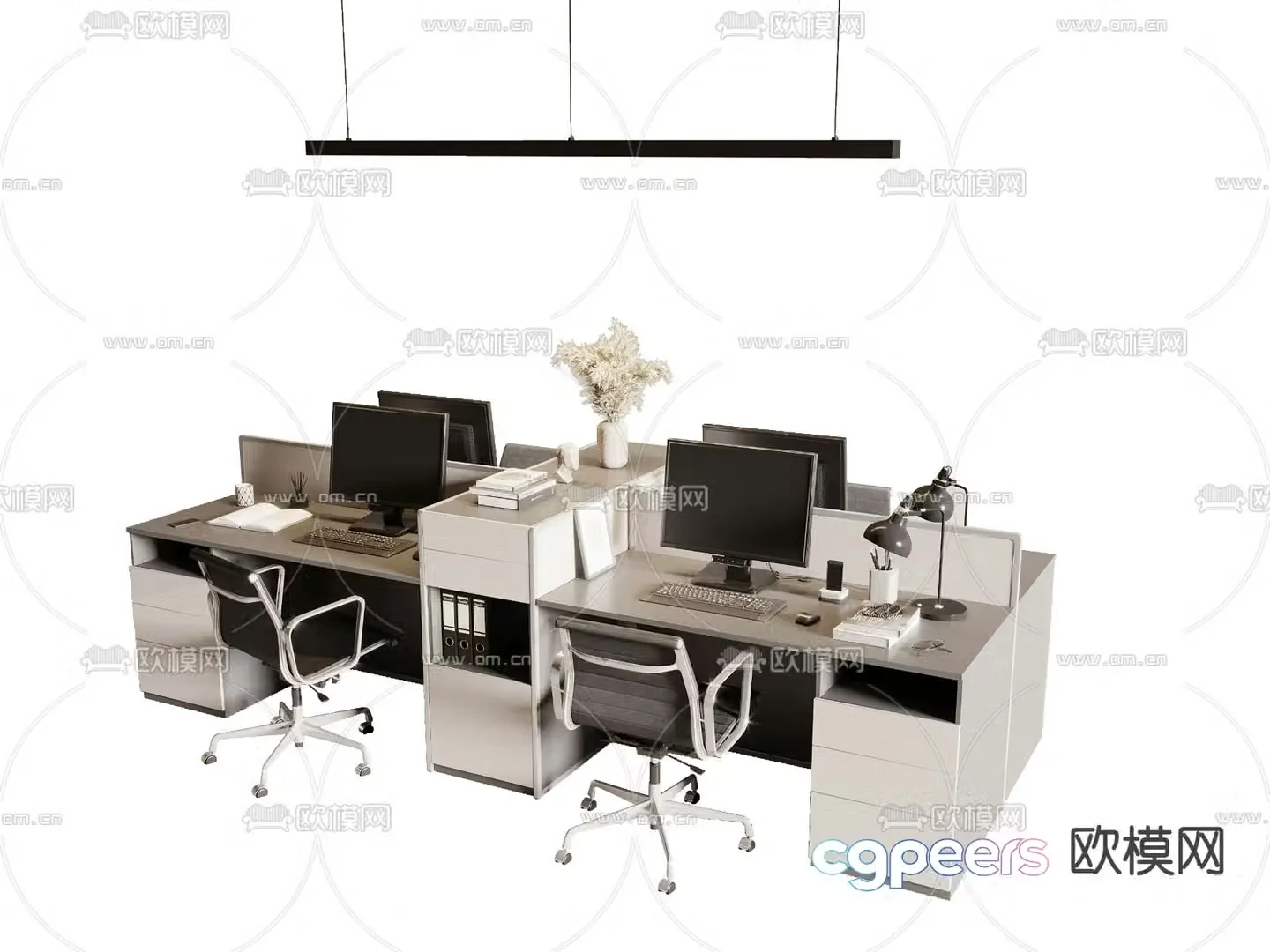 Work station office desk chair screen card position 3d model