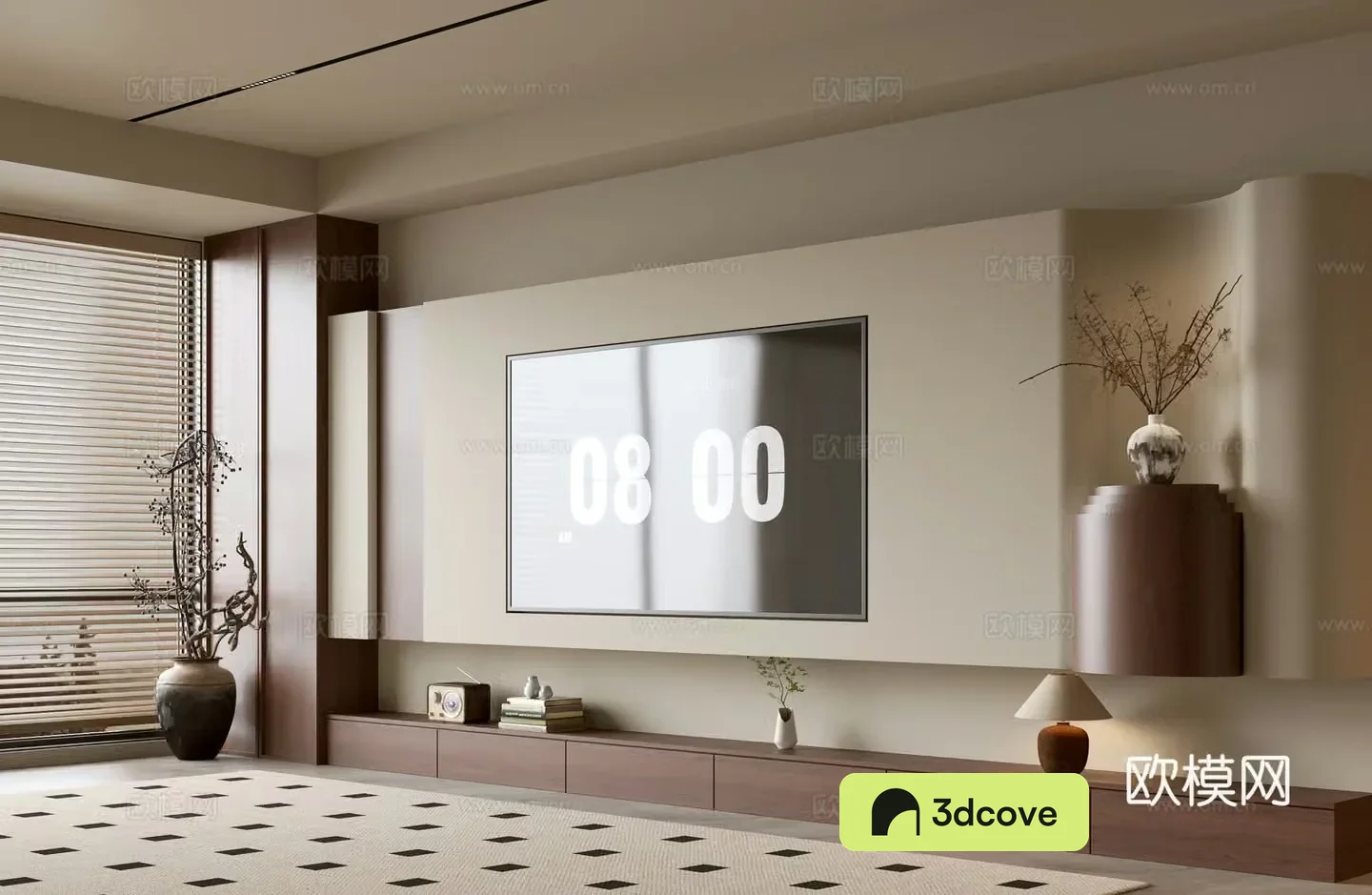 Wasabi Middle Style TV Cabinet TV Background Wall Overall Cabinet TV Background Wall Medal Style 3D Model