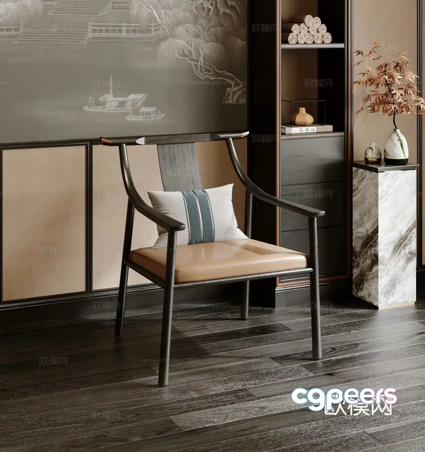 New Chinese single chair 3D model