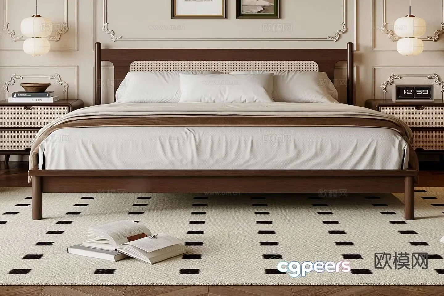 French double bed 3d model