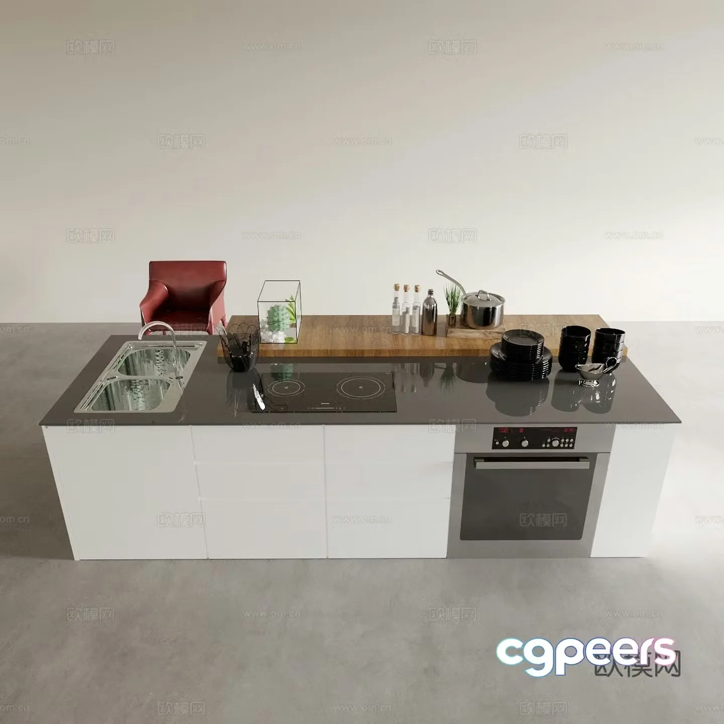 Modern island center island dining table 3d model