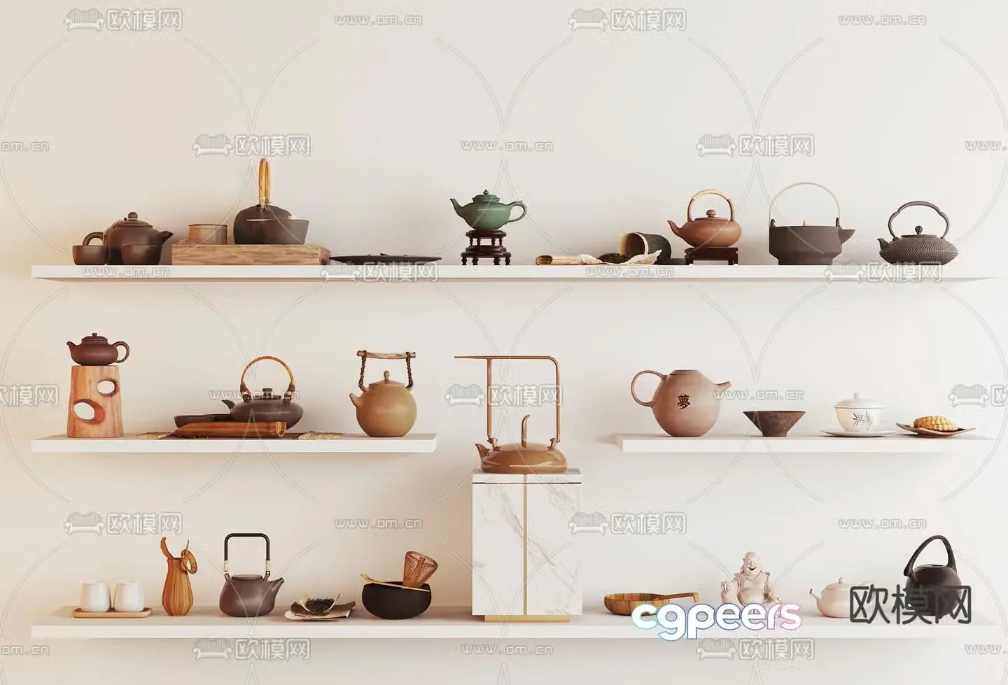 Chinese tea set teapot purple clay teapot tea tray 3D model